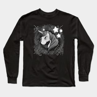 Cute Unicorn Abstract Stars - Greyscale Long Sleeve T-Shirt